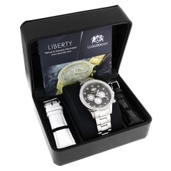 Men's Diamond Watch Swiss Mvt Stainless Steel Band 0.2ct Luxurman Liberty -Watch Store mens diamond watch swiss mvt stainless steel band 02ct luxurman liberty box