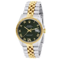 Men's Diamond Watch Watch Rolex Datejust 36mm Dark Green Roman Numerals Dial Jubilee Bracelet