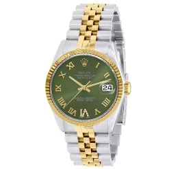 Men's Diamond Watch Watch Rolex Datejust 36mm Green Roman Numerals Dial Jubilee Bracelet