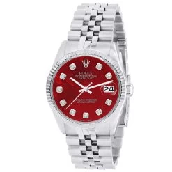 Men's Diamond Watch Watch Rolex Datejust 36mm Red Mother Of Pearl Dial Jubilee Bracelet