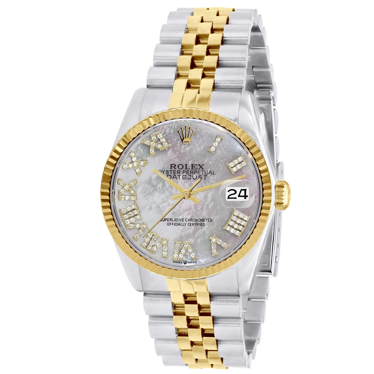 Men's Diamond Watch Watch Rolex Datejust 36mm White Marble Roman Numerals MoP Dial Jubilee Bracelet 1 Men's Diamond Watch Watch Rolex Datejust 36mm White Marble Roman Numerals MoP Dial Jubilee Bracelet