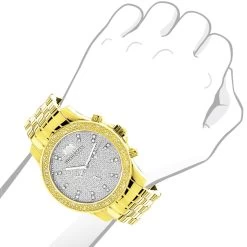 Men's Diamond Watch Yellow Gold Plated Luxurman Raptor 025ct W Metal Band -Watch Store mens diamond watch yellow gold plated luxurman raptor 025ct w metal band bod
