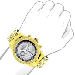 Yellow Gold Plated Real Diamond Watch For Men Luxurman Raptor 0.25ct Metal Band -Watch Store mens diamond watch yellow gold plated luxurman raptor 025ct w metal band bod 1 20201202