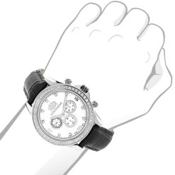 Men's Diamond Luxurman Liberty 2ct Black Leather Band White MOP Watch -Watch Store mens diamond watches luxurman liberty 2ct black leather band white mop 3