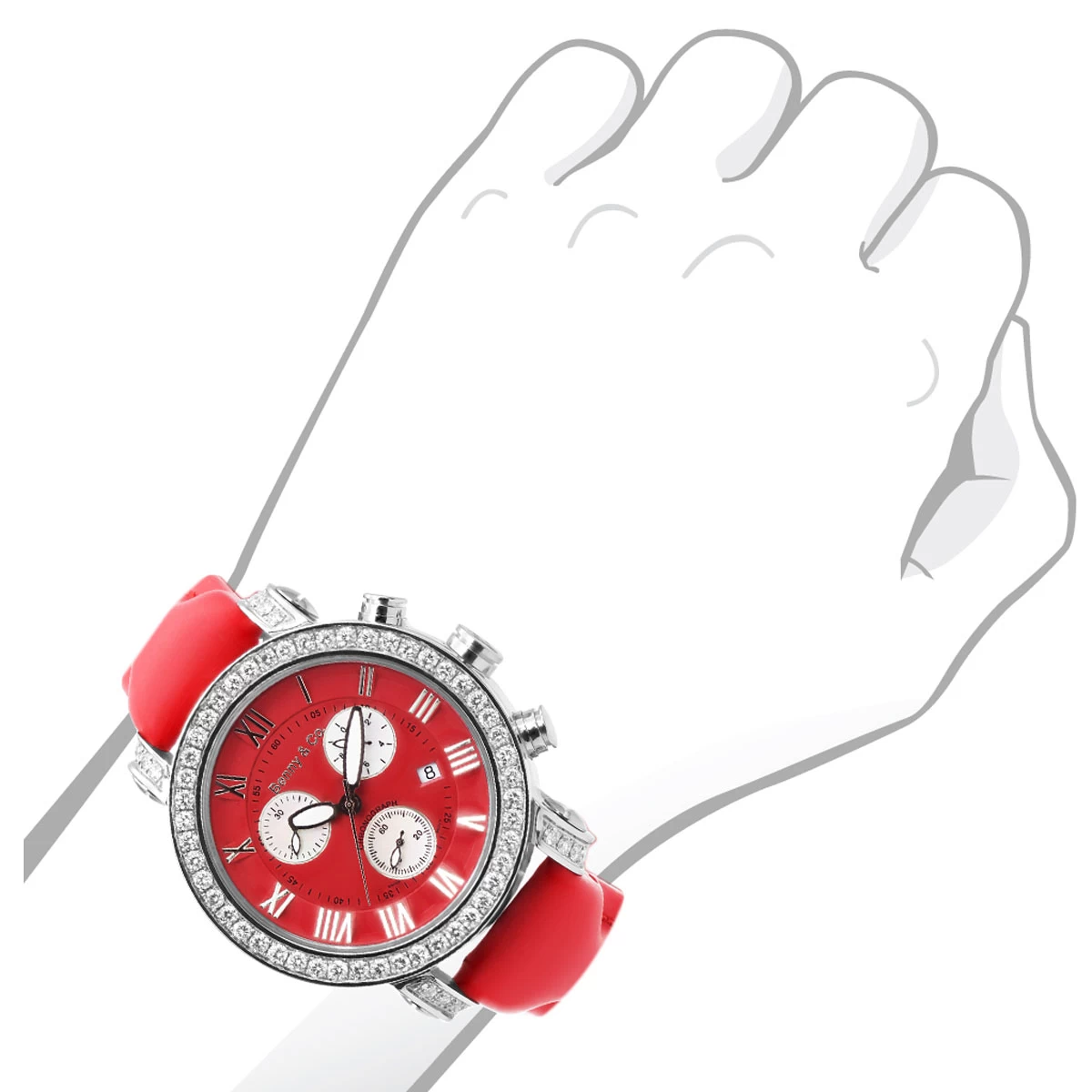 Men's Fine Diamond Benny Co Watch 3ct Red 3 Men's Fine Diamond Benny Co Watch 3ct Red - Image 3