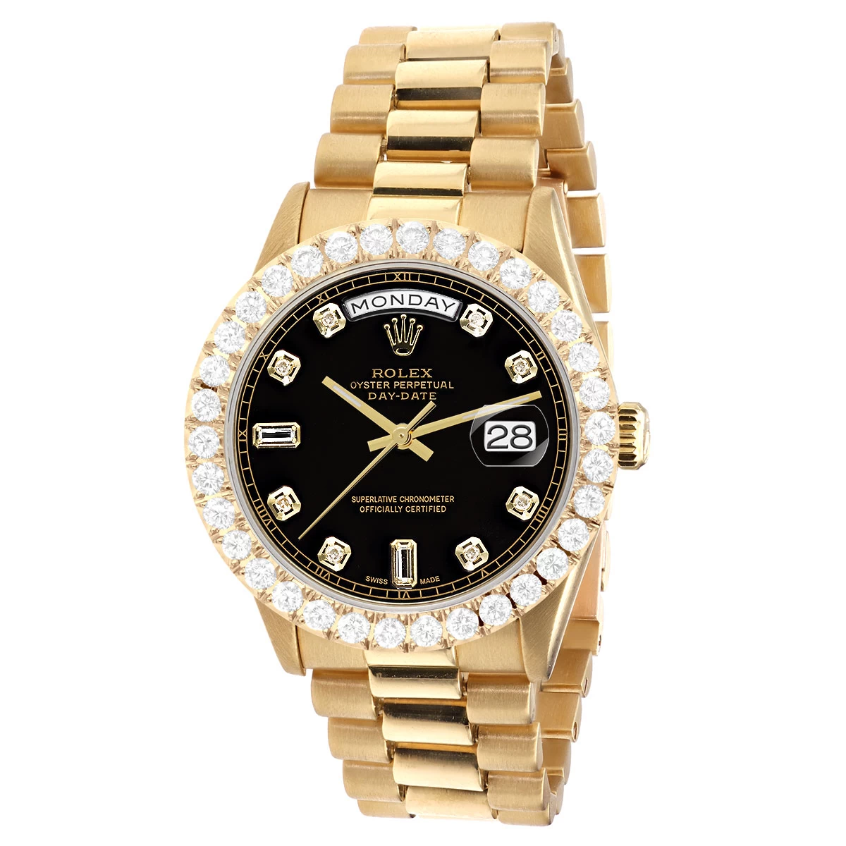 Men's Gold Watch Rolex Day-Date 36mm Black Onyx Dial President Bracelet Diamond 4ct Bezel 1 Men's Gold Watch Rolex Day-Date 36mm Black Onyx Dial President Bracelet Diamond 4ct Bezel