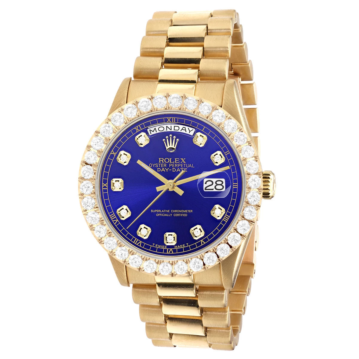 Men's Gold Watch Rolex Day-Date 36mm Blue Dial President Bracelet Diamond 4ct Bezel 1 Men's Gold Watch Rolex Day-Date 36mm Blue Dial President Bracelet Diamond 4ct Bezel