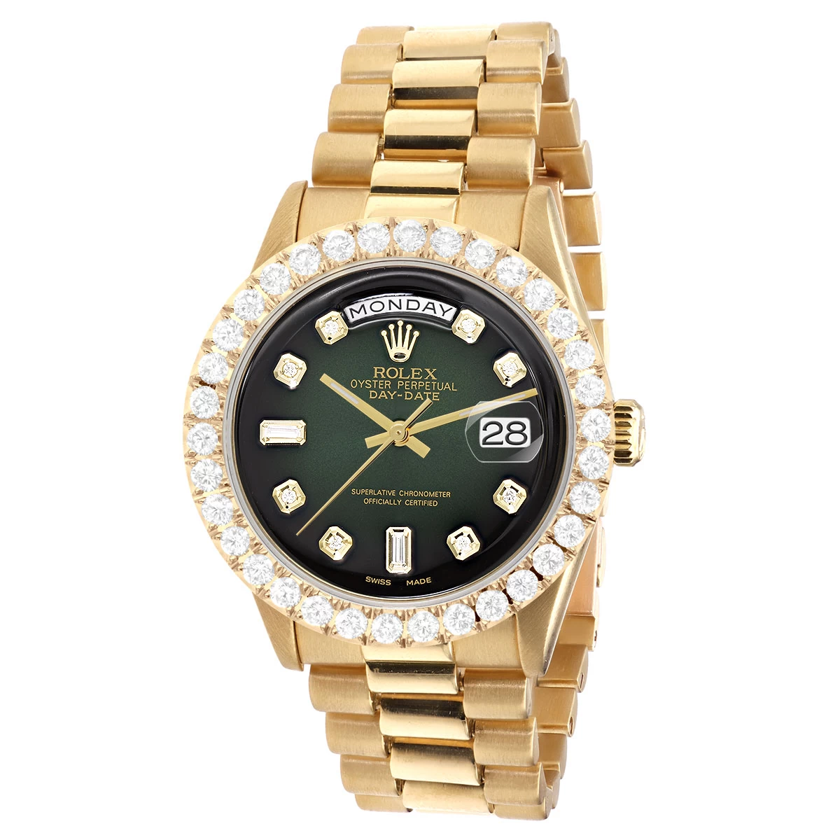 Men's Gold Watch Rolex Day-Date 36mm Dark Green Dial President Bracelet Diamond 4ct Bezel 1 Men's Gold Watch Rolex Day-Date 36mm Dark Green Dial President Bracelet Diamond 4ct Bezel