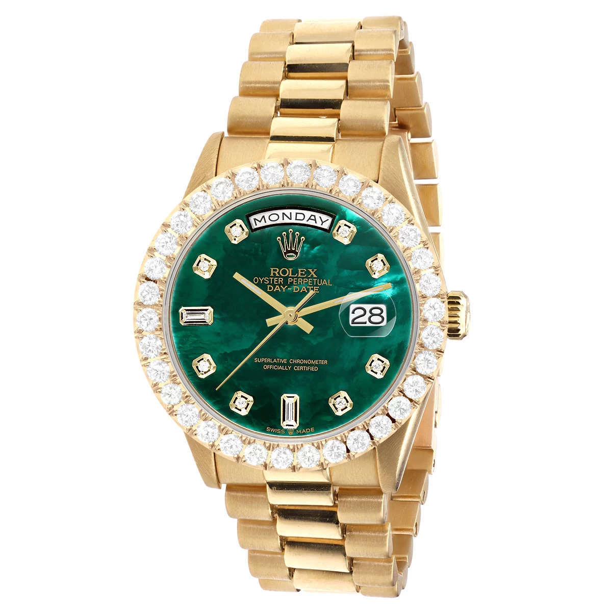 Men's Gold Watch Rolex Day-Date 36mm Green Mother Of Pearl Dial President Bracelet Diamond 4ct Bezel 1 Men's Gold Watch Rolex Day-Date 36mm Green Mother Of Pearl Dial President Bracelet Diamond 4ct Bezel