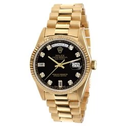 Watch Store 9 Men's Gold Watch Rolex Day-Date Diamond 36mm Black Onyx Dial President Bracelet