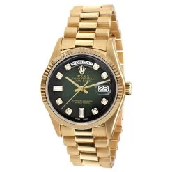 Men's Gold Watch Rolex Day-Date Diamond 36mm Dark Green Dial President Bracelet