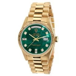 Men's Gold Watch Rolex Day-Date Diamond 36mm Green Mother Of Pearl Dial President Bracelet