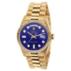 Men's Gold Watch Rolex Day-Date Diamond 36mm Night Blue Dial President Bracelet