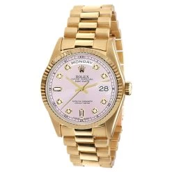 Men's Gold Watch Rolex Day-Date Diamond 36mm Rose Dial President Bracelet