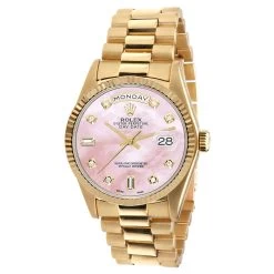 Men's Gold Watch Rolex Day-Date Diamond 36mm Rose Mother Of Pearl Dial President Bracelet