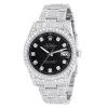 Men's Iced Out Watch Rolex Datejust 41mm Black Dial Oyster Bracelet Diamond Bezel
