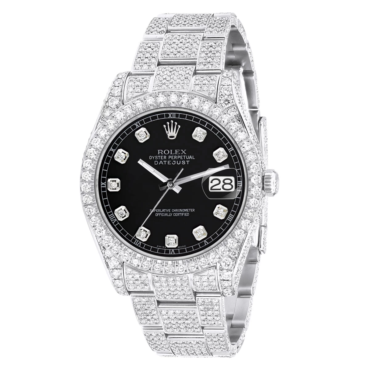 Men's Iced Out Watch Rolex Datejust 41mm Black Dial Oyster Bracelet Diamond Bezel 1 Men's Iced Out Watch Rolex Datejust 41mm Black Dial Oyster Bracelet Diamond Bezel
