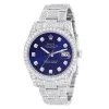 Men's Iced Out Watch Rolex Datejust 41mm Dark Blue Dial Oyster Bracelet Diamond Bezel
