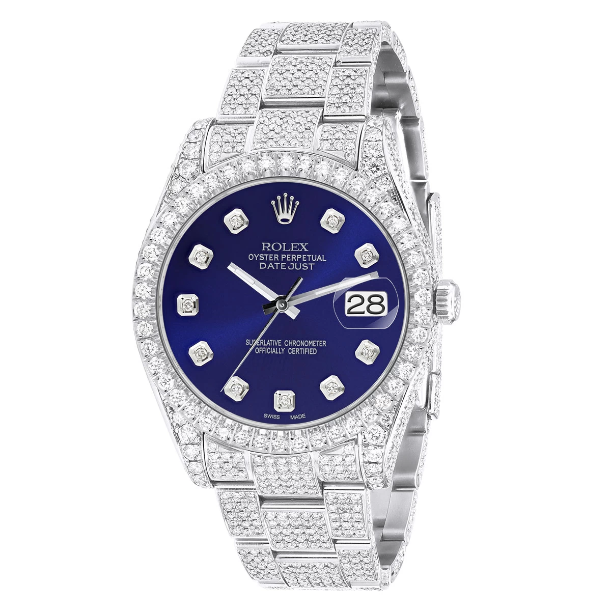 Men's Iced Out Watch Rolex Datejust 41mm Dark Blue Dial Oyster Bracelet Diamond Bezel 1 Men's Iced Out Watch Rolex Datejust 41mm Dark Blue Dial Oyster Bracelet Diamond Bezel
