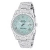 Men's Iced Out Watch Rolex Datejust 41mm Light Blue Roman Numerals Dial Diamond Bezel