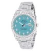 Men's Iced Out Watch Rolex Datejust 41mm Turquoise Dial Oyster Bracelet Diamond Bezel