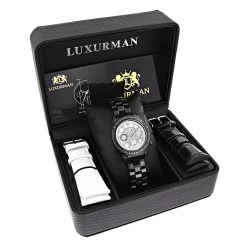 Luxurman Black Diamond White Dial Watch For Men And Women -Watch Store mens ladies diamond watches luxurman black diamond watch box