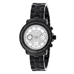Luxurman Black Diamond White Dial Watch For Men And Women