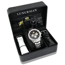Men's Luxurman Diamond Watch 0.5ct Two Tone Liberty Swiss Movt -Watch Store mens luxurman diamond watch 05ct two tone liberty swiss movt box