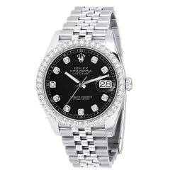 Men's Rolex Datejust 41mm Black Dial Jubilee Bracelet Diamond Bezel