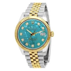 Men's Rolex Datejust 41mm Blue Mother Of Pearl Dial Diamond Markers