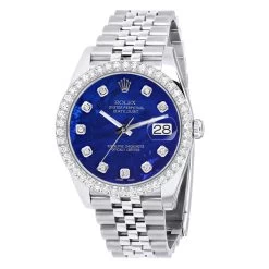 Men's Rolex Datejust 41mm Dark Blue Mother Of Pearl Dial Diamond Bezel