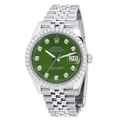 Men's Rolex Datejust 41mm Green Dial Jubilee Bracelet Diamond Bezel