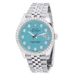 Men's Rolex Datejust 41mm Turquoise Dial Jubilee Bracelet Diamond Bezel