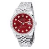Men's Rolex Datejust 41mm Red Mother Of Pearl Dial Jubilee Bracelet Diamond Bezel