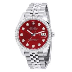 Men's Rolex Datejust 41mm Red Mother Of Pearl Dial Jubilee Bracelet Diamond Bezel