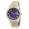 Men's Two Tone Rolex Datejust 41mm Dark Blue Roman Numerals Dial Diamond Bezel