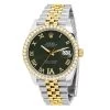 Men's Two Tone Rolex Datejust 41mm Dark Green Roman Numerals Dial Diamond Bezel