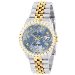 Men's Watch Rolex Datejust 36mm Blue Sea Mother Of Pearl Dial Jubilee Bracelet Diamond 4ct Bezel