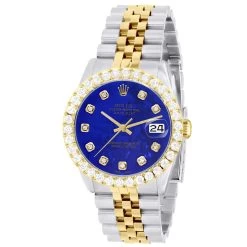 Men's Watch Rolex Datejust 36mm Dark Blue Mother Of Pearl Dial Jubilee Bracelet Diamond 4ct Bezel