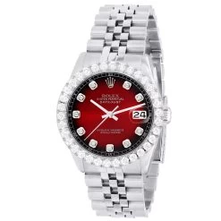 Men's Watch Rolex Datejust 36mm Dark Red Dial Jubilee Bracelet Diamond 4ct Bezel