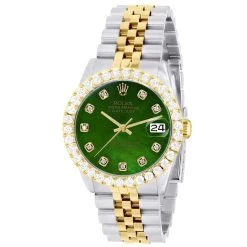 Men's Watch Rolex Datejust 36mm Emerald Green Dial Jubilee Bracelet Diamond 4ct Bezel
