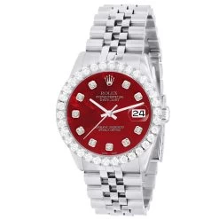 Men's Watch Rolex Datejust 36mm Red Mother Of Pearl Dial Jubilee Bracelet Diamond 4ct Bezel