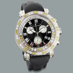 Men's White Yellow Diamond Watch By Benny And Co 7.50ct New Arrival
