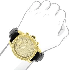 Men's Yellow Gold Plated Watch With Diamonds 0.5ct Luxurman -Watch Store mens yellow gold plated watch with diamonds 05ct luxurman 3