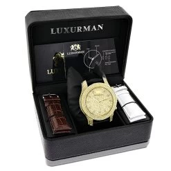 Men's Yellow Gold Plated Watch With Diamonds 0.5ct Luxurman -Watch Store mens yellow gold plated watch with diamonds 05ct luxurman 4