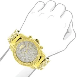 Men's Yellow Gold Tone Watch With Diamonds 0.50ct Luxurman -Watch Store mens yellow gold tone watch with diamonds 050ct luxurman