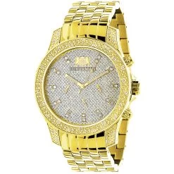 Men's Yellow Gold Tone Watch With Diamonds 0.50ct Luxurman