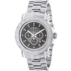 Oversized Men's Diamond Watch 0.25ct Black MOP Luxurman Escalade W Chronograph