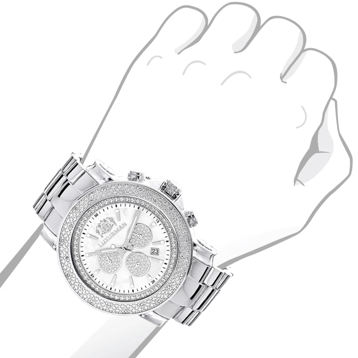 Oversized Men's Diamond Watch 0.25ct White Mop Luxurman Escalade Chronograph 3 Oversized Men's Diamond Watch 0.25ct White Mop Luxurman Escalade Chronograph - Image 3