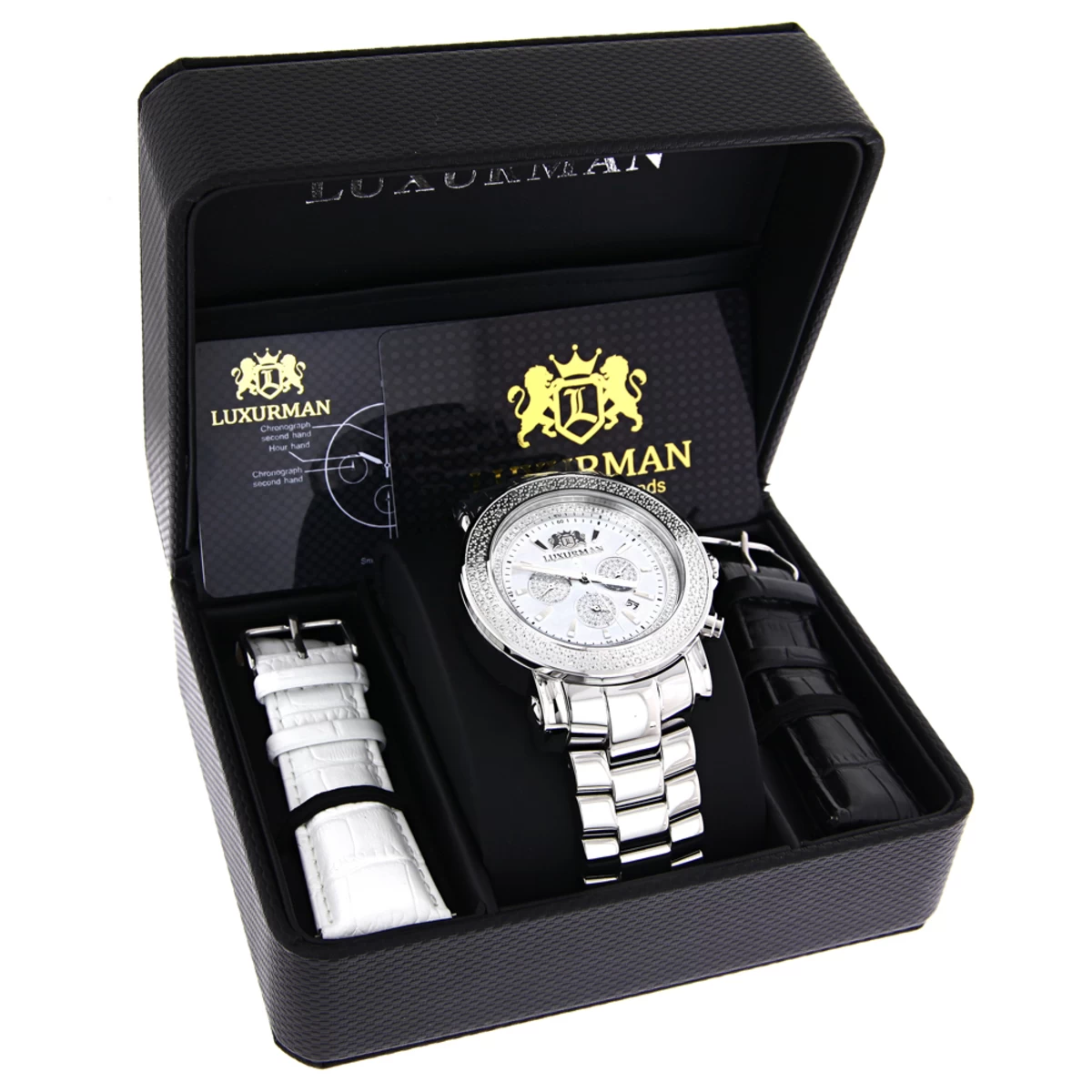 Oversized Men's Diamond Watch 0.25ct White Mop Luxurman Escalade Chronograph 4 Oversized Men's Diamond Watch 0.25ct White Mop Luxurman Escalade Chronograph - Image 4
